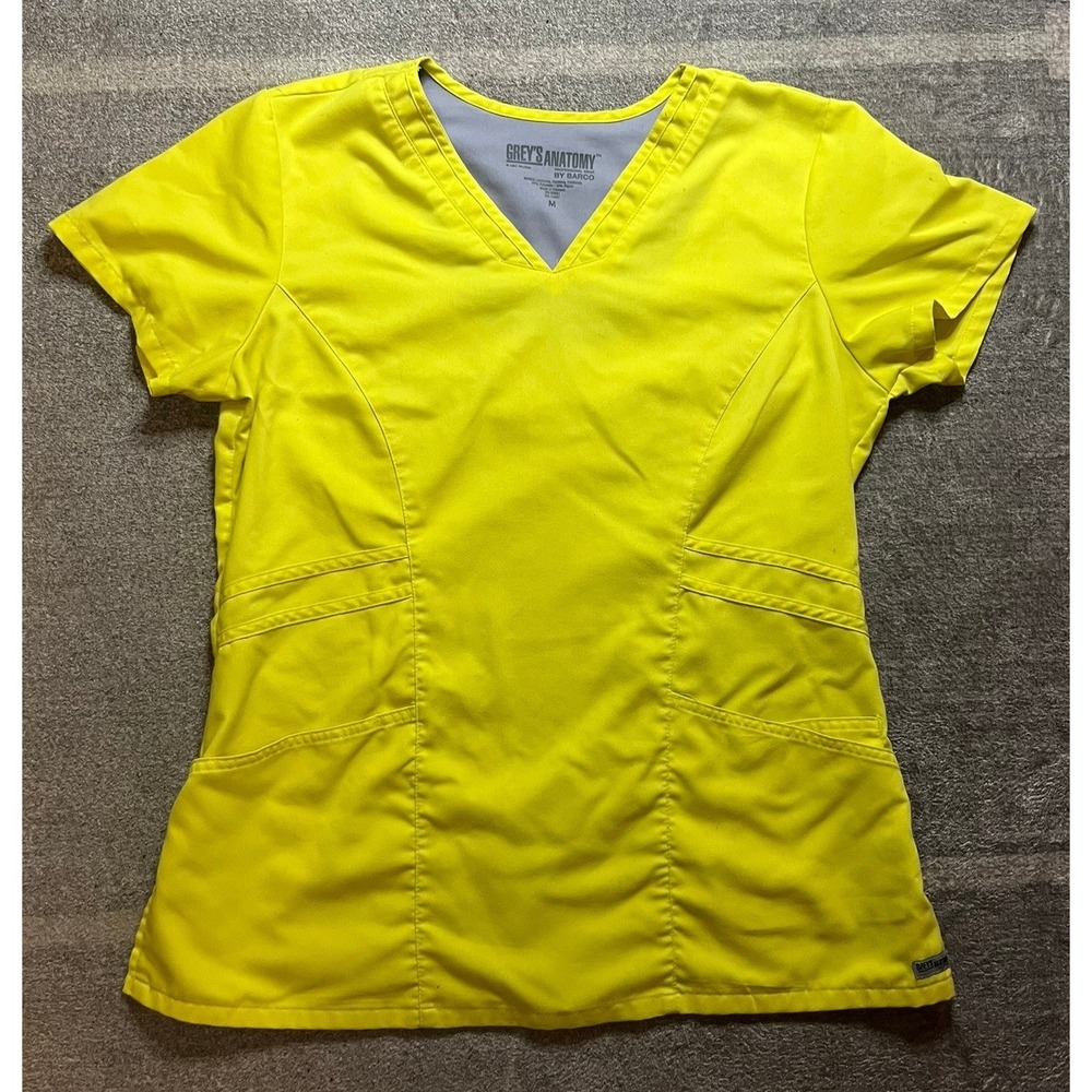 Greys Anatomy by Barco Scrub Top Neon Yellow V-Neck Medium Workwear Nurse